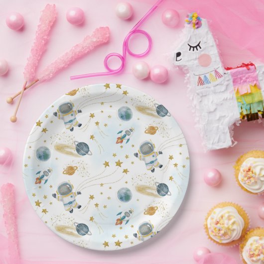 Outer Space Astronaut Stars Pattern Pappteller (Party)