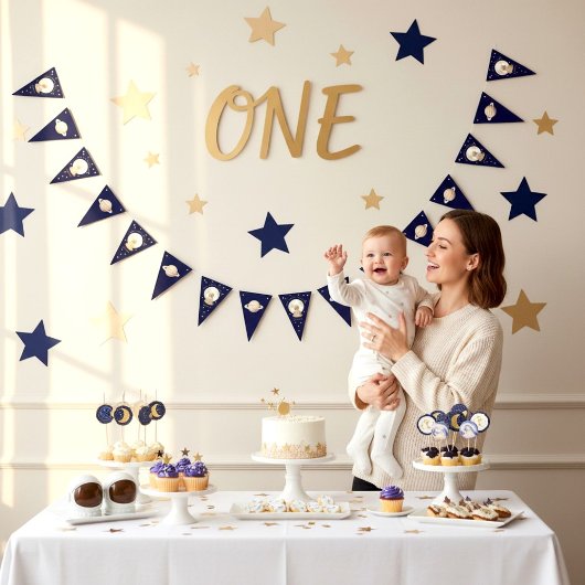 Outer Space Baby Shower Moon Stars Bunting Banner