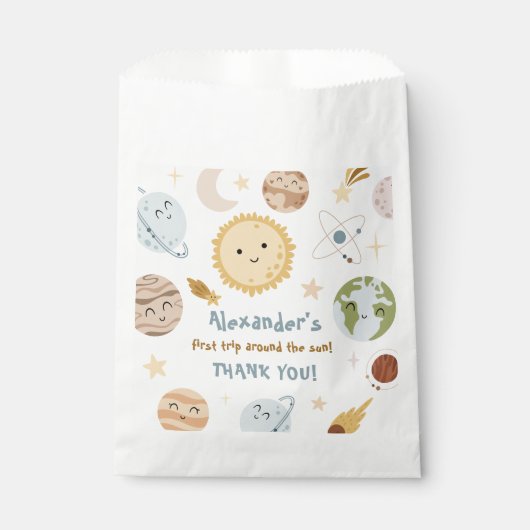 Outer Space Birthday First Trip Birthday Geschenktütchen (Vorderseite)