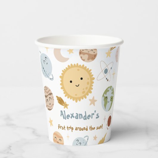 Outer Space Birthday First Trip Birthday Paper Pappbecher (Rückseite)