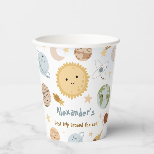 Outer Space Birthday First Trip Birthday Paper Pappbecher (Vorderseite)