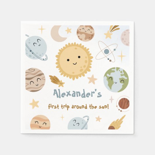 Outer Space Birthday First Trip Birthday Paper Serviette (Vorderseite)
