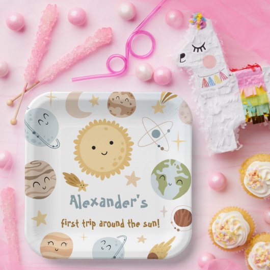 Outer Space Birthday First Trip Birthday Pappteller (Party)