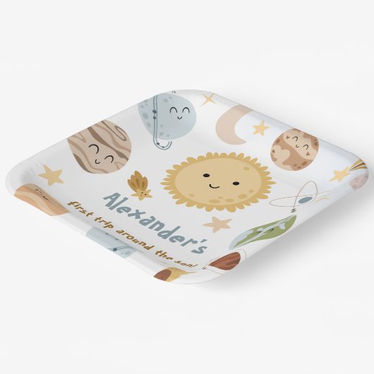 Outer Space Birthday First Trip Birthday Pappteller (Gewinkelt)