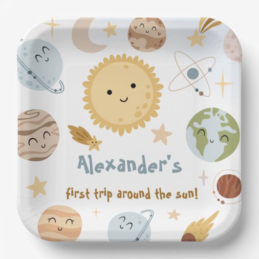Outer Space Birthday First Trip Birthday Pappteller (Vorderseite)