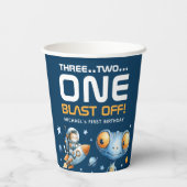 Outer Space Blast Off Cute Alien 1st Birthday Pappbecher (Rückseite)