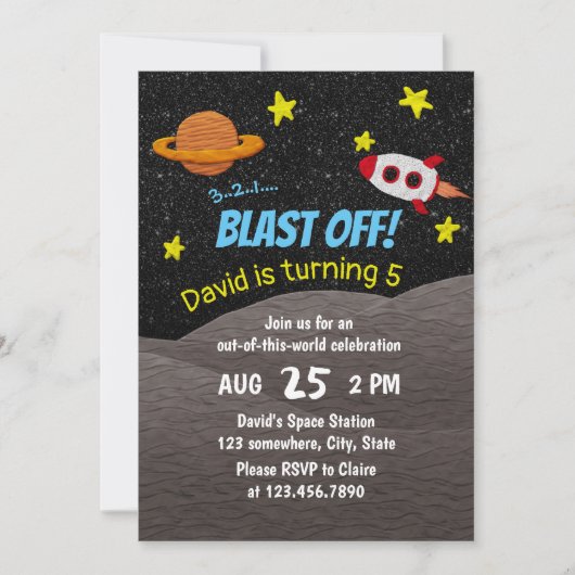 Outer Space Boy 5. Geburtstagsparty Einladung (Vorderseite)