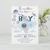 Outer Space Boy Baby Shower Galaxy Baby Shower Einladung (Stehend Vorderseite)