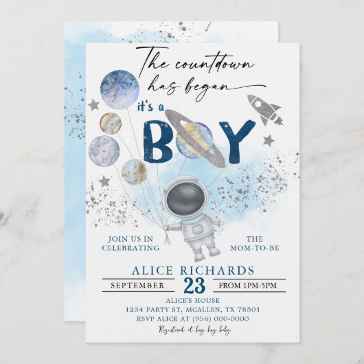 Outer Space Boy Baby Shower Galaxy Baby Shower Einladung (Vorne/Hinten)