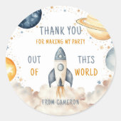 Outer Space Boy Birthday Danke Runder Aufkleber (Vorderseite)