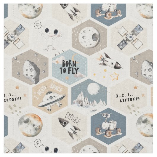 Outer space Cosmic nursery quilt Stoff (Nahaufnahme)