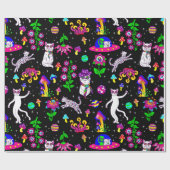 outer space disco cat alien ufo leopard surreal geschenkpapier (Flach)