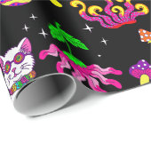 outer space disco cat alien ufo leopard surreal geschenkpapier (Rolleneckpunkt)