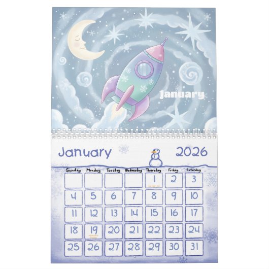 Outer Space Explorer Personalized Kids 2026 Kalender (Jan 2026)