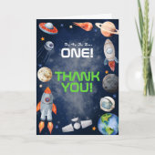 Outer Space First Birthday Dankeskarte (Vorderseite)