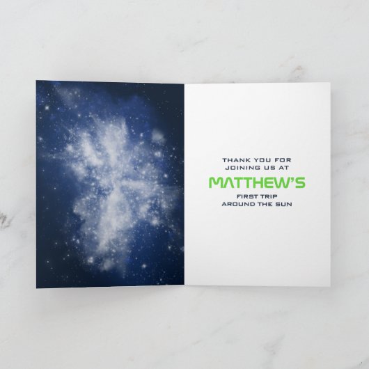 Outer Space First Birthday Dankeskarte (Innenseite)