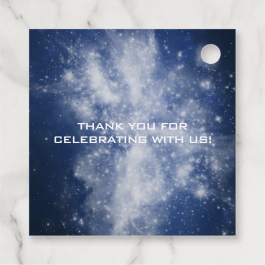 Outer Space First Birthday Geschenkanhänger (Rückseite)