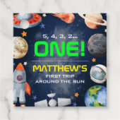 Outer Space First Birthday Geschenkanhänger (Vorderseite)