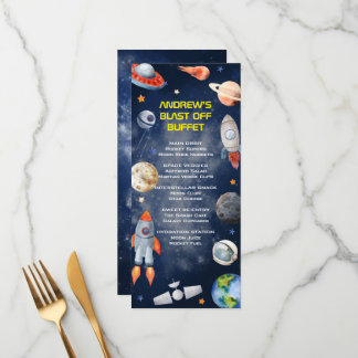 Outer Space First Birthday Menu Menükarte
