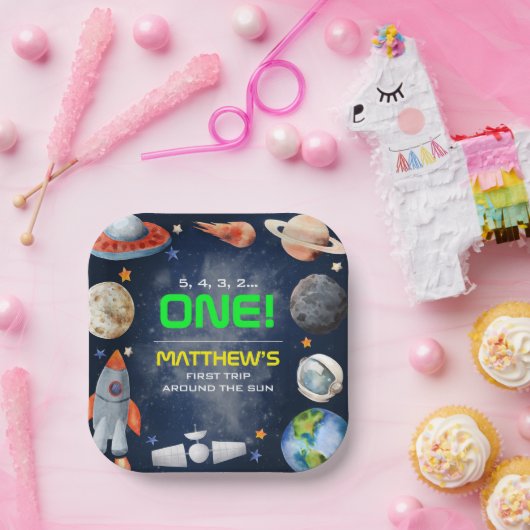 Outer Space First Birthday Pappteller (Party)