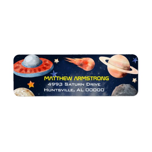 Outer Space First Birthday Return Address (Vorne)