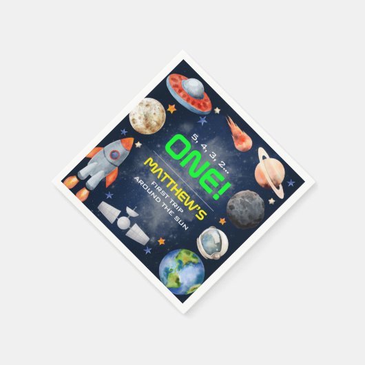 Outer Space First Birthday Serviette (Ecke)