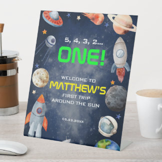 Outer Space First Birthday Welcome Sockelschild