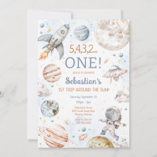 Outer Space First Trip Around The Sun 1st Birthday Einladung