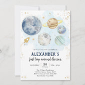 Outer Space First Trip Around the Sun 1st Birthday Einladung (Vorderseite)