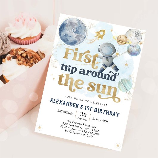 Outer Space First Trip Around the Sun 1st Birthday Einladung