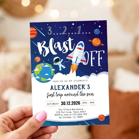 Outer Space First Trip Around the Sun 1st Birthday Einladung