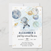 Outer Space First Trip Around the Sun 1st Birthday Einladung (Vorderseite)