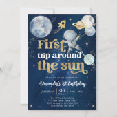 Outer Space First Trip Around the Sun 1st Birthday Einladung (Vorderseite)