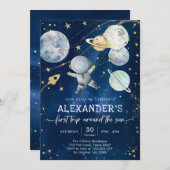 Outer Space First Trip Around the Sun 1st Birthday Einladung (Vorne/Hinten)
