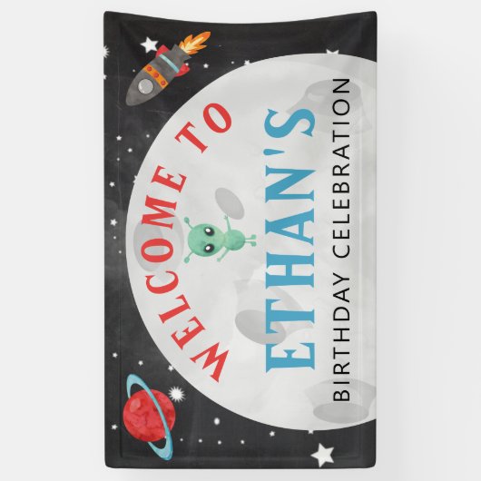 Outer Space Geburtstag Vinyl Begrüßungsbanner Banner (Vertikal)