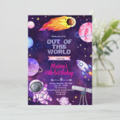 Outer space girl theme invitation einladung (Stehend Vorderseite)