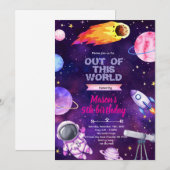 Outer space girl theme invitation einladung (Vorne/Hinten)