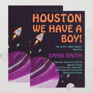 Outer Space Houston Wir haben eine Jungen-Baby-Par Einladung