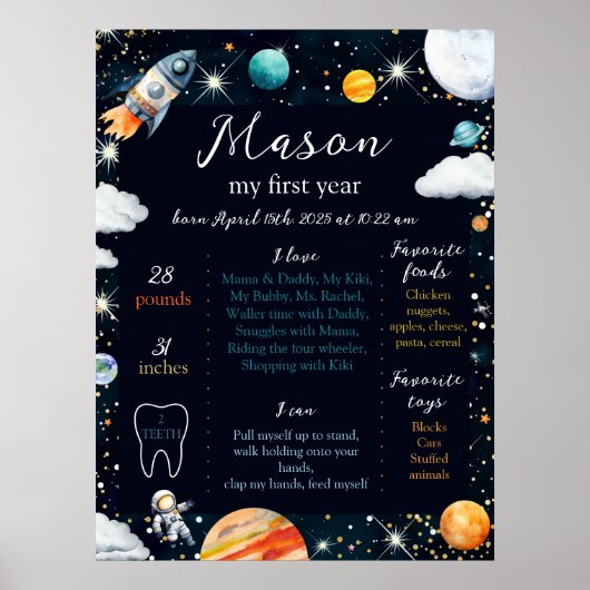 Outer Space My First Year Milestone Poster (Vorne)