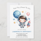 Outer Space Niedlich Austronaut Junge 1. Geburtsta Einladung (Vorderseite)