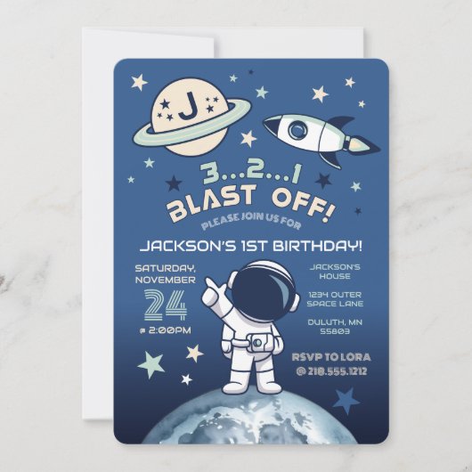 Outer Space Out of this World 1st Birthday Einladung (Vorderseite)