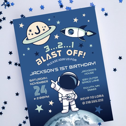 Outer Space Out of this World 1st Birthday Einladung