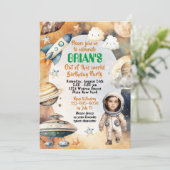 Outer Space Out of this World Birthday with Photo Einladung (Stehend Vorderseite)