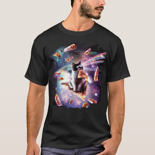 Outer Space Pizza Cat Rainbow Laser Taco Burrito T-Shirt (Vorderseite)