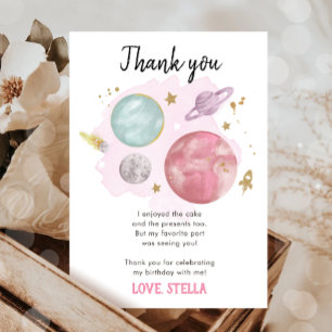 Outer Space Planeten Galaxie Mädchen Rosa Danke Einladung
