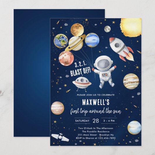 Outer Space Planets Astronaut Boy Birthday Einladung (Vorne/Hinten)