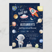 Outer Space Planets Astronaut Boy Birthday Einladung (Vorne/Hinten)