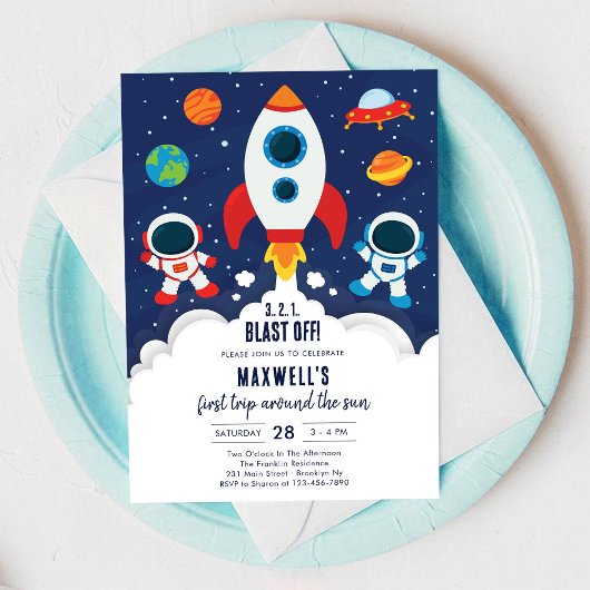 Outer Space Planets Astronaut Boy Birthday Einladung
