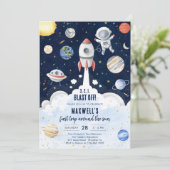 Outer Space Planets Astronaut Boy Birthday Einladung (Stehend Vorderseite)