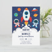 Outer Space Planets Astronaut Boy Birthday Einladung (Stehend Vorderseite)